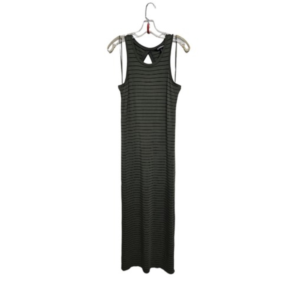 Express Dress Women S Green Striped Maxi Racerback Keyhole Sleeveless Casual